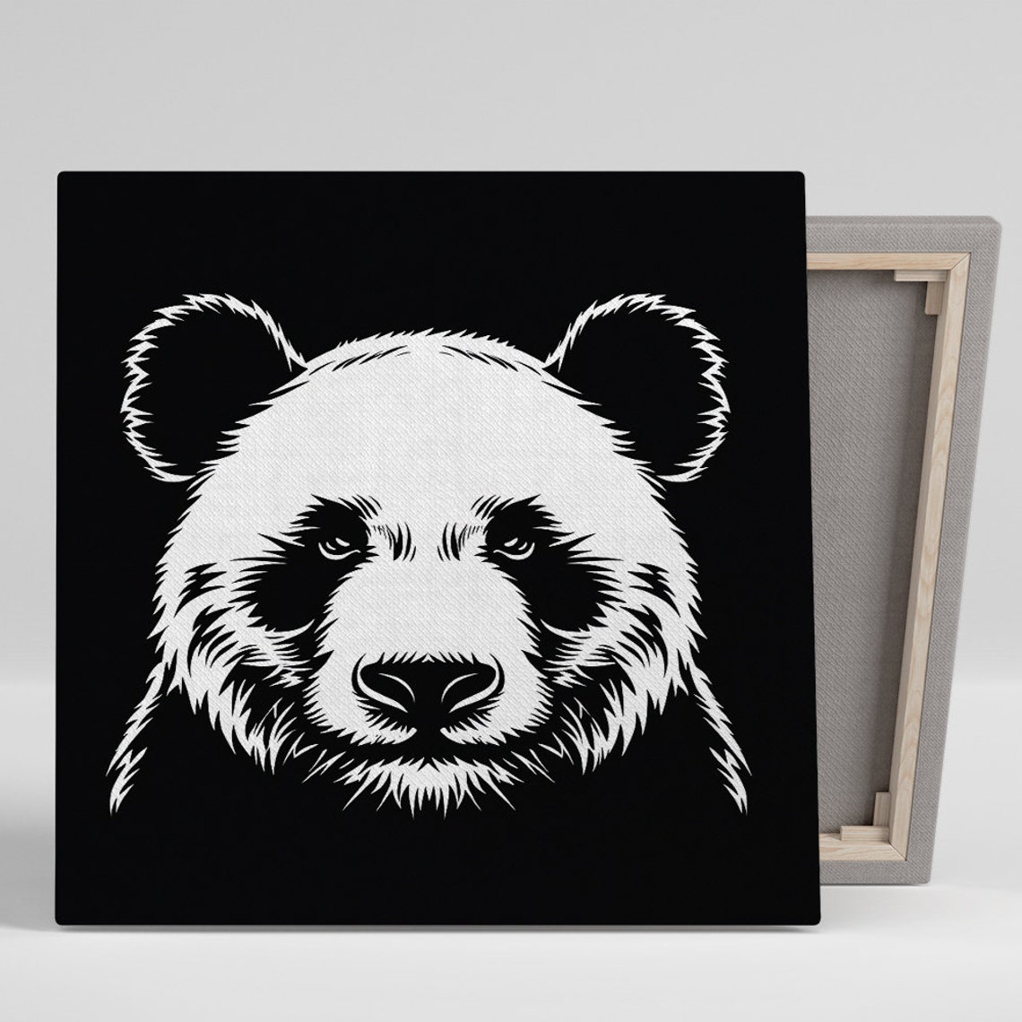 Panda Face Line Art White on Black Minimalist Graphic Poster