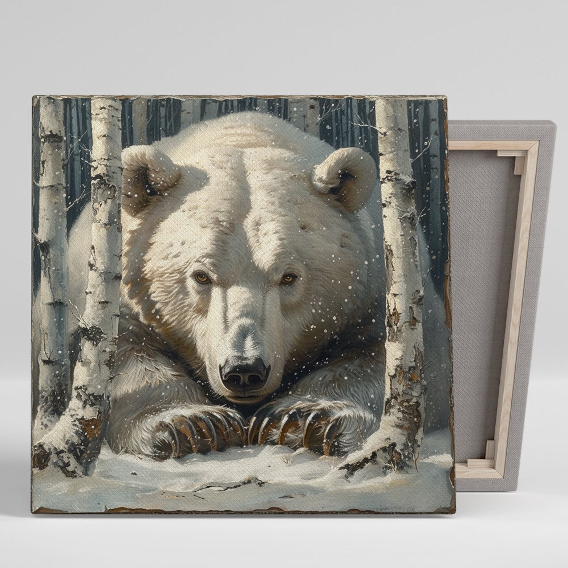 Polar Bear In Snowy Birch Forest Realistic Wildlife Wall Poster