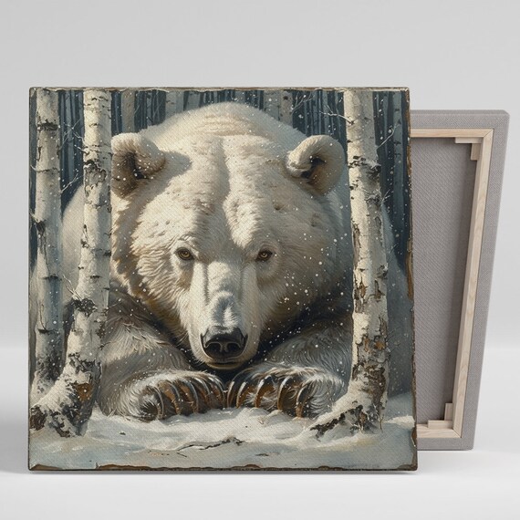 Polar Bear In Snowy Birch Forest Realistic Wildlife Wall Poster