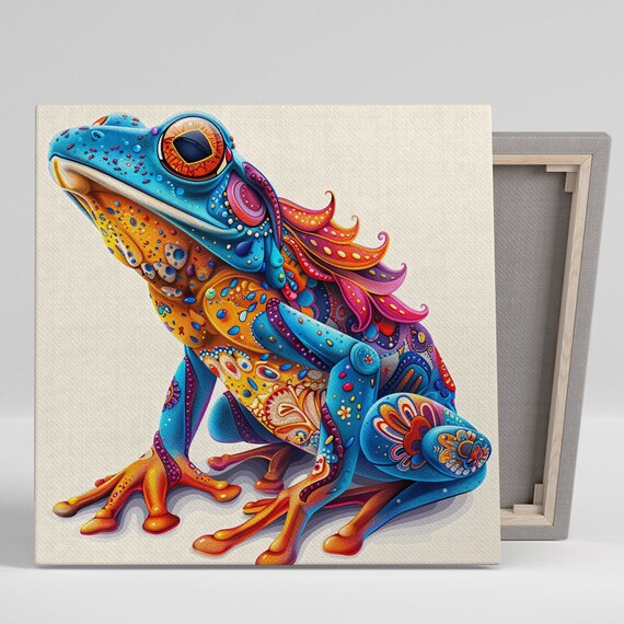 Psychedelic Frog Art Or Poster Whimsical Eclectic Decor Living Room Childrens Room Nursery Wall Art Blue Orange Yellow Purple