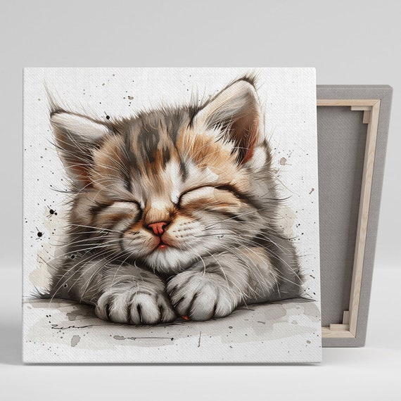 Sleepy Furball Bliss, Whimsical Scandinavian Art Print