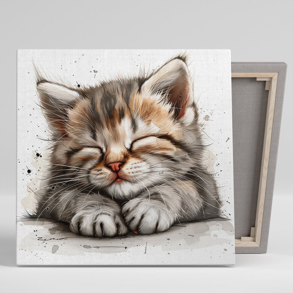 Sleepy Furball Bliss, Whimsical Scandinavian Art Print