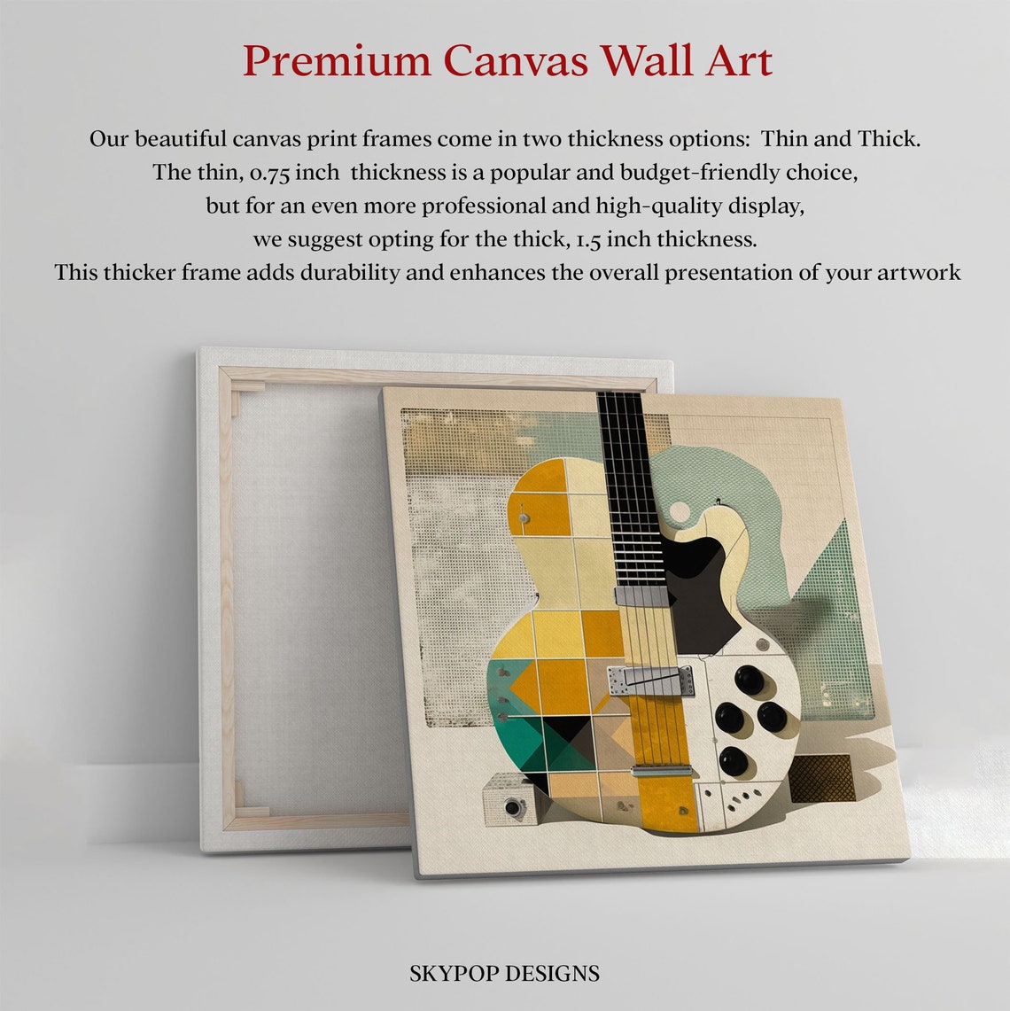 Geometric Collage Electric Guitar Mid Century Modern Music Art Poster - Image 2