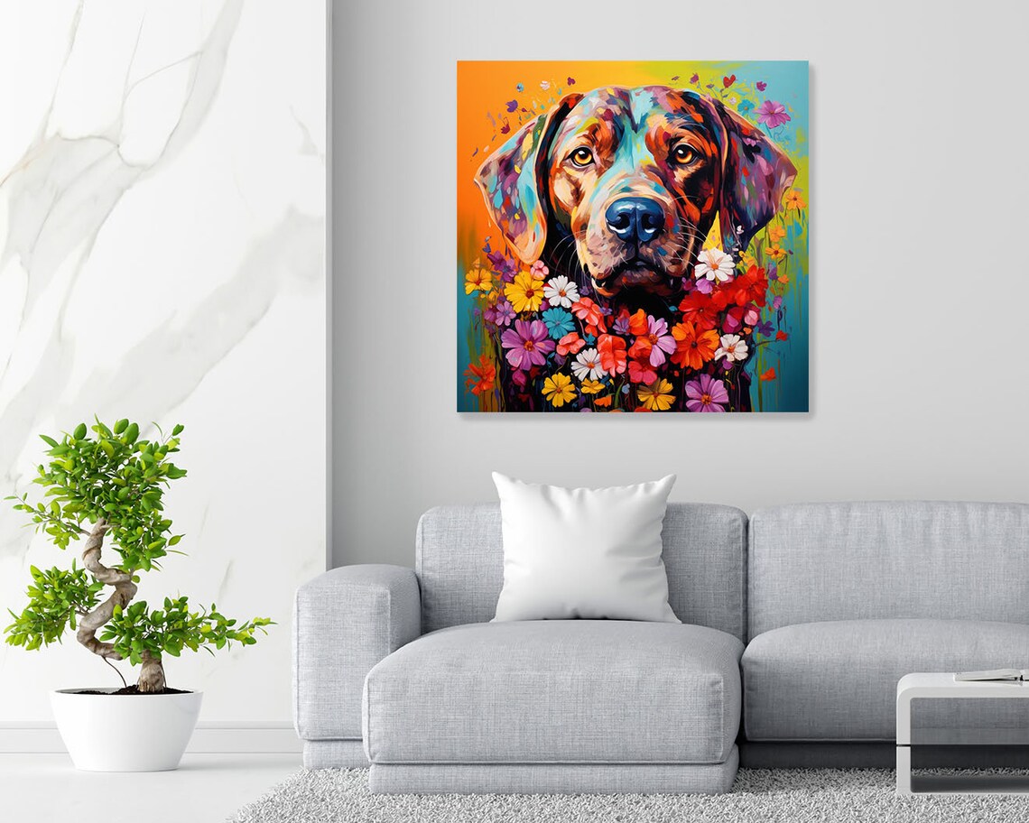 Dog With Flower Art Print, Whimsical Pet Decor - Image 4