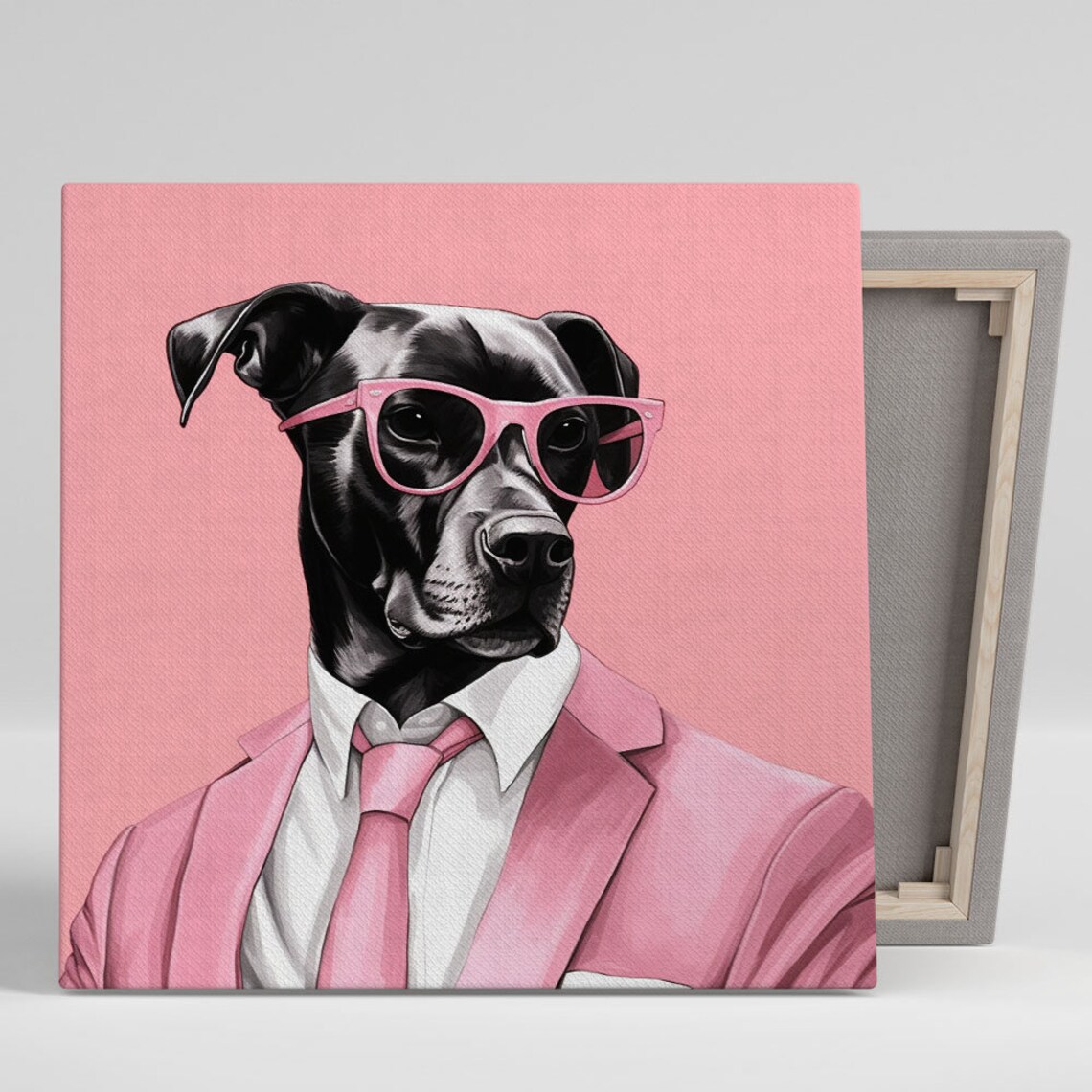 Black Dog In Pink Suit With Pink Sunglasses Cool Whimsical Pet Poster