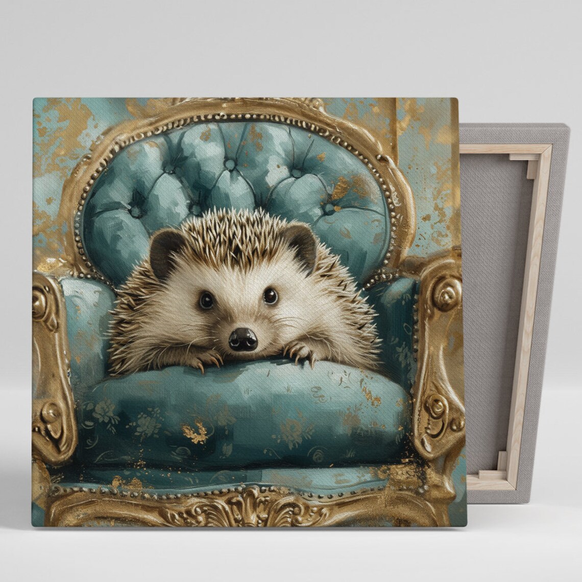 Regal Hedgehog Elegance, Whimsical Vintage Art Print