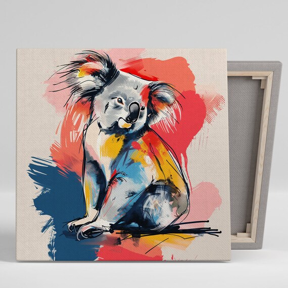 Watercolor Koala Splash Painting Bold Red Blue Yellow Animal Poster
