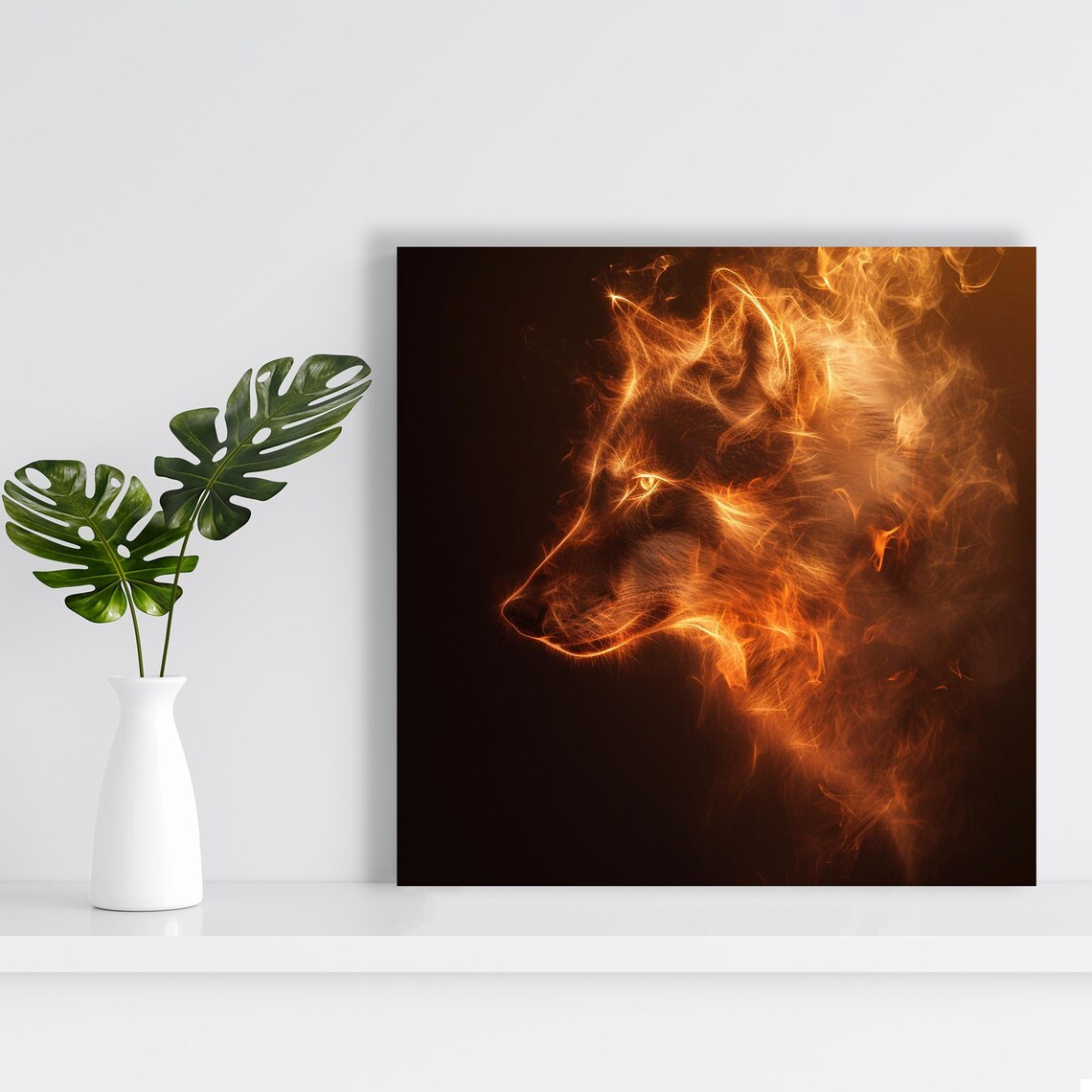 Fiery Wolf Spirit Surrealism Animal Art Print - Image 2