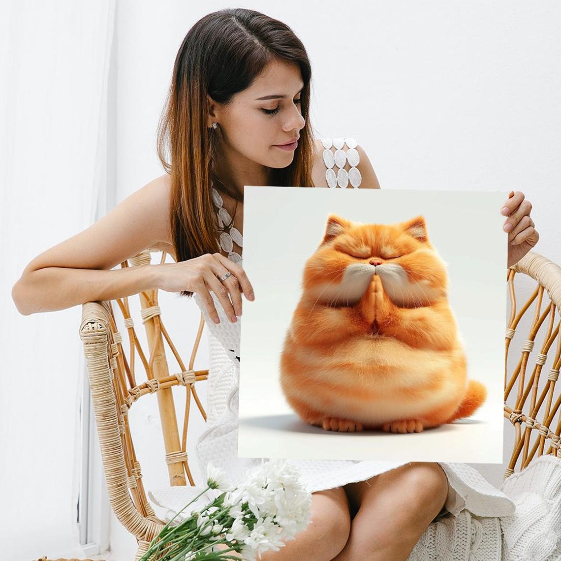 Chubby Orange Cat Meditating With Paws Together Zen Wall Art Poster - Image 3
