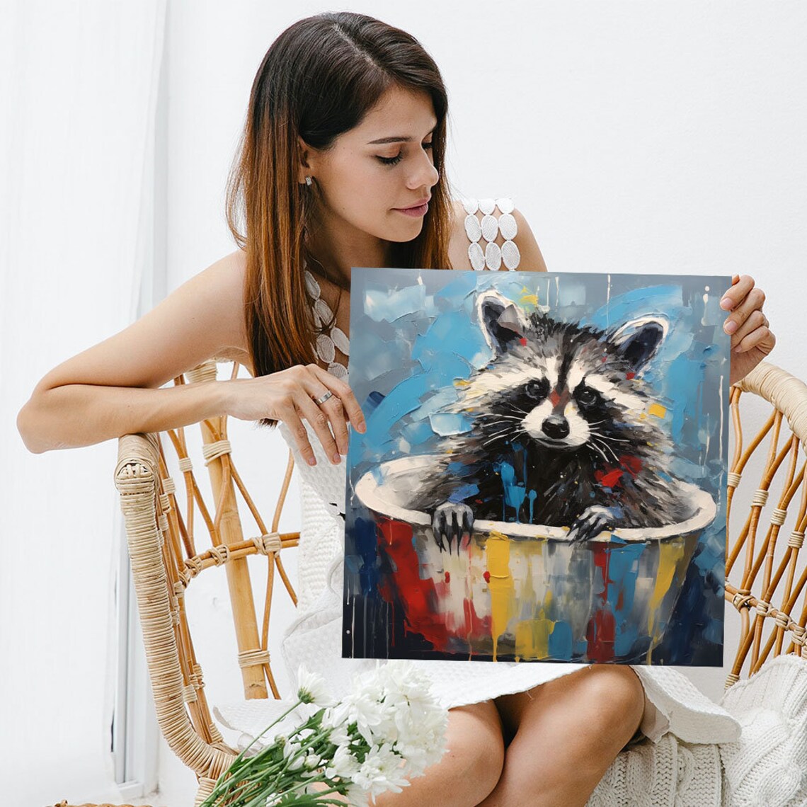 Raccoon in Bathtub, Modern Bathroom Art Print - Image 3
