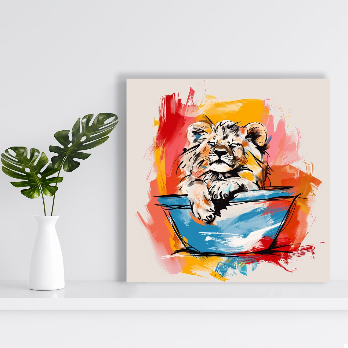 Sleepy Lion Cub, Contemporary Whimsical Art Print - Image 2