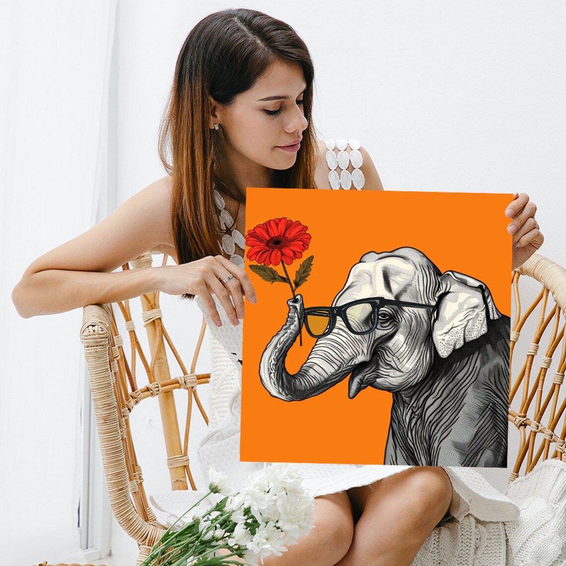 Hipster Elephant Bloom Pop Art Poster, Whimsical Decor - Image 3