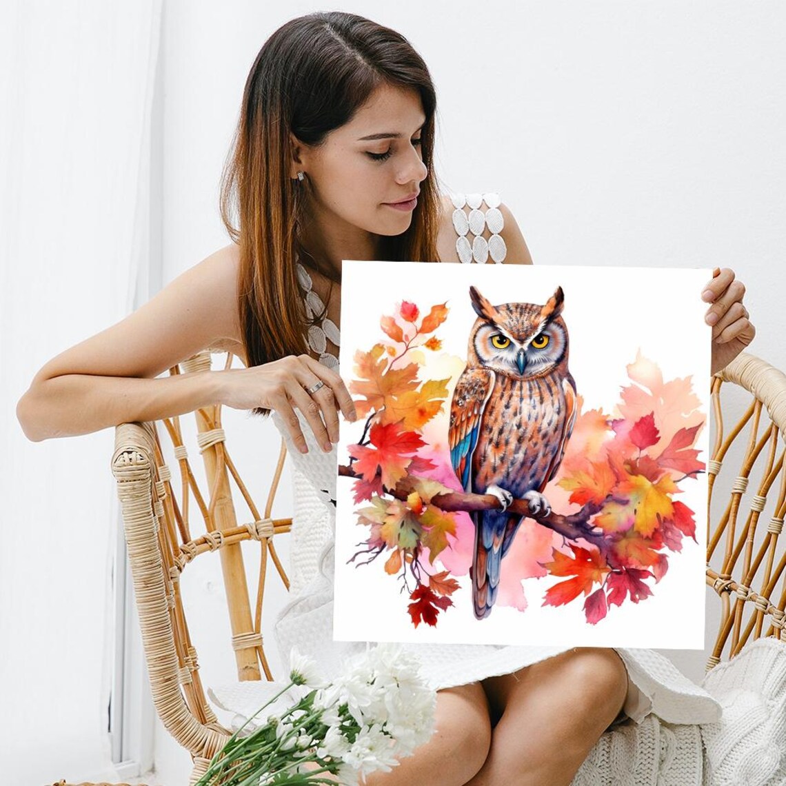 Autumn Owl Rustic Decor Art Print, Whimsical Nature - Image 3