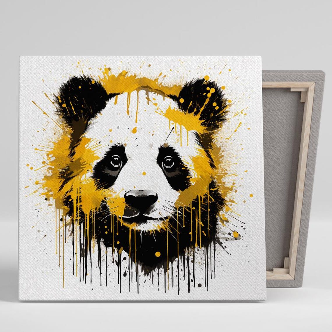 Golden Panda Splash Black Gold Paint Drip Modern Animal Art Poster