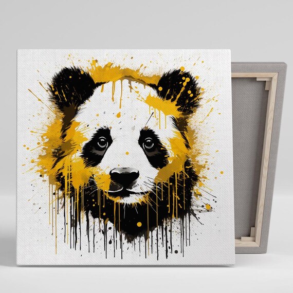 Golden Panda Splash Black Gold Paint Drip Modern Animal Art Poster