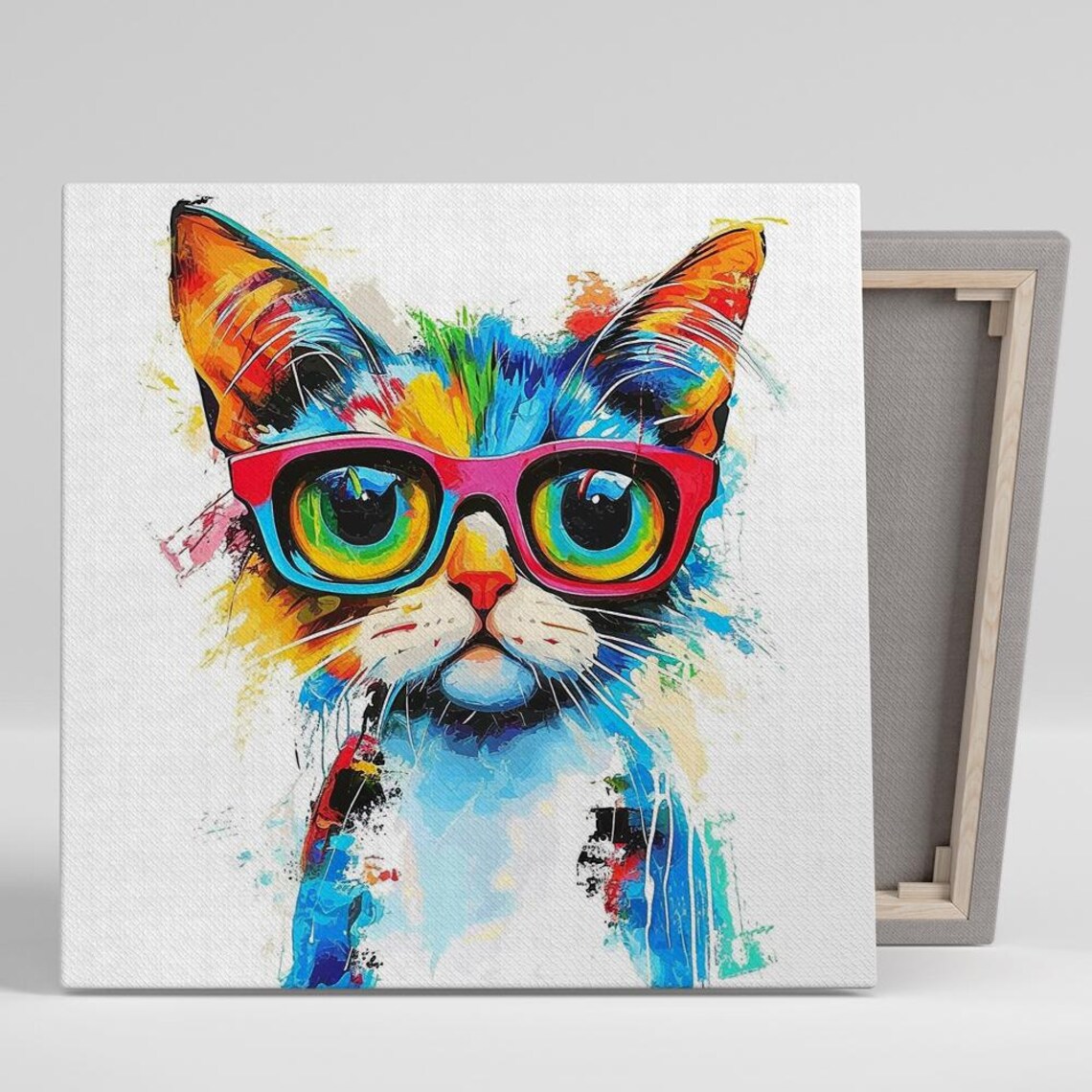 Rainbow Cat Spectacle, Whimsical Cat Art Print