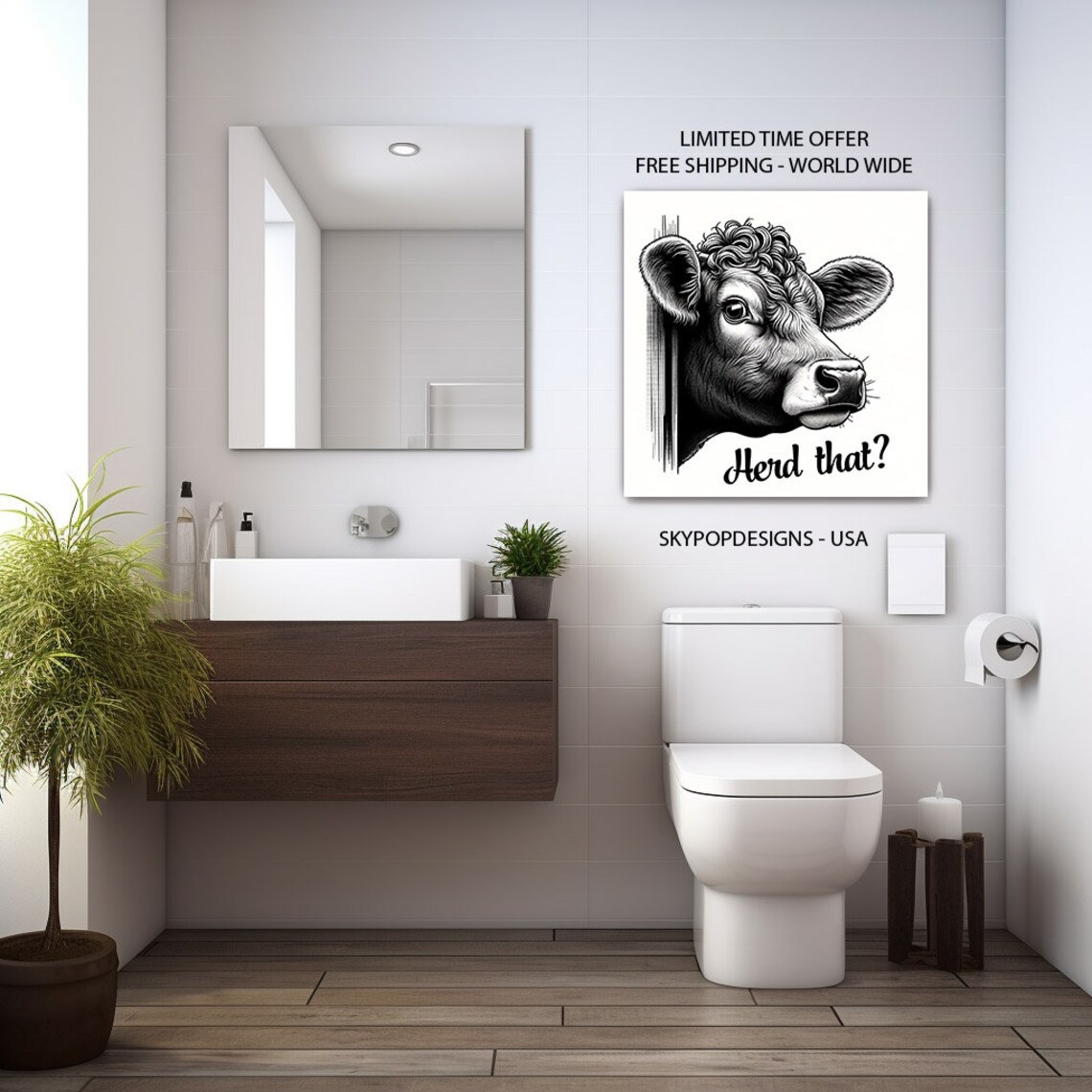 Cow Bathroom Art, Funny Farmhouse Bathroom Poster - Image 2