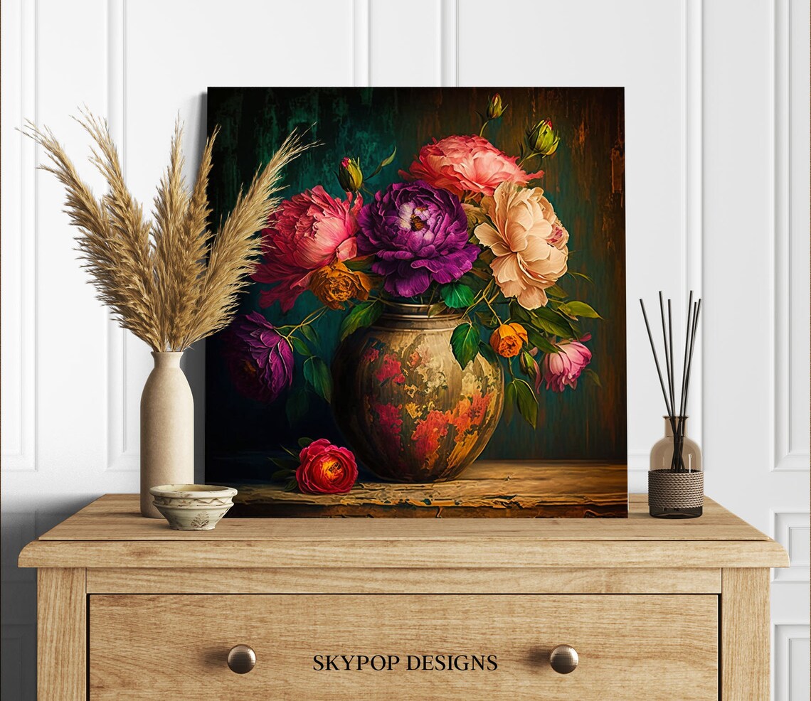 Flowers in Vase Contemporary Floral Art Print - Image 3