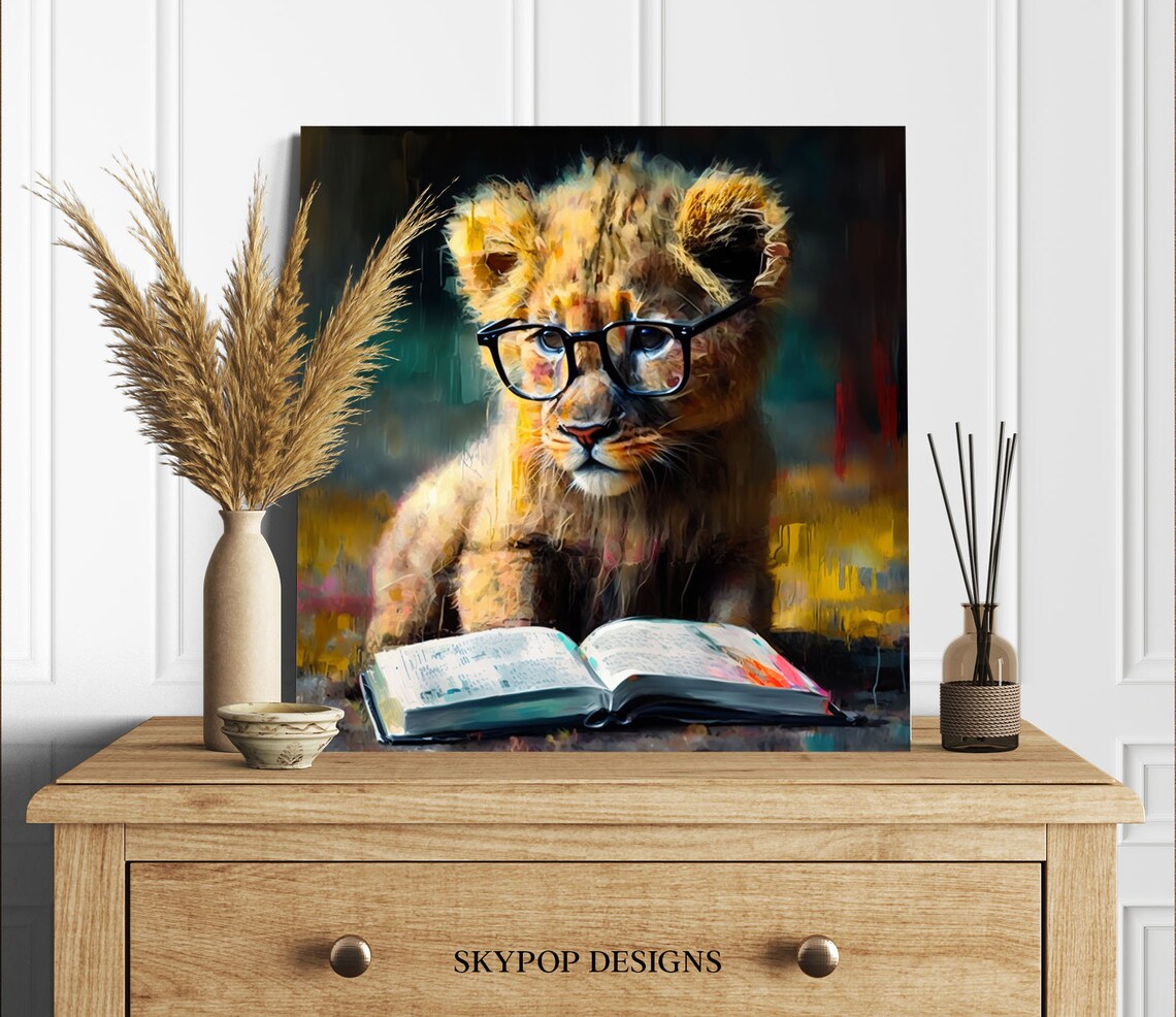 Lion With Glasses, Whimsical Modern Animal Art Print - Image 2