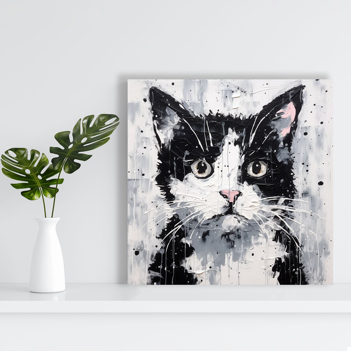Black and White Cat, Minimalist Contemporary Art Print - Image 2