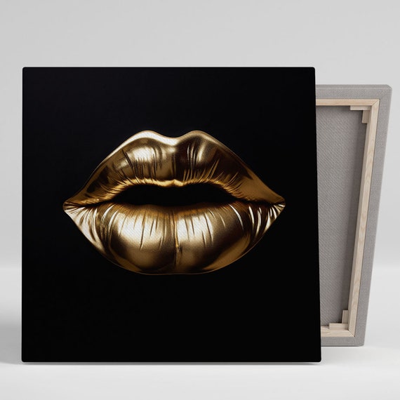 Golden Lip Wall Art Or Poster Lip Wall Decor Lip Wall Hanging Living Room Decor Home Decor Contemporary Design Whimsical Decor
