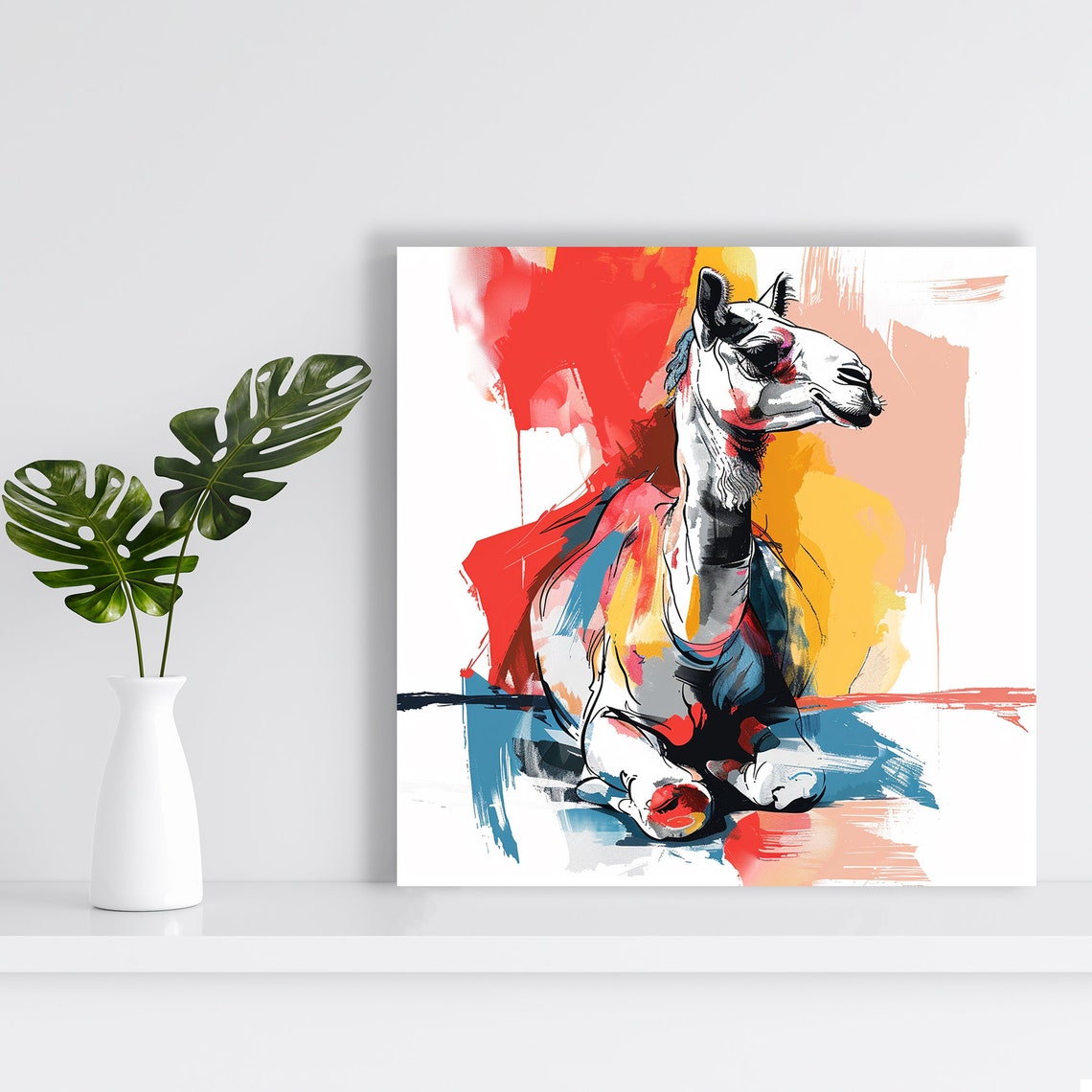 Abstract Colorful Camel Resting Painterly Desert Art Wall Poster - Image 2