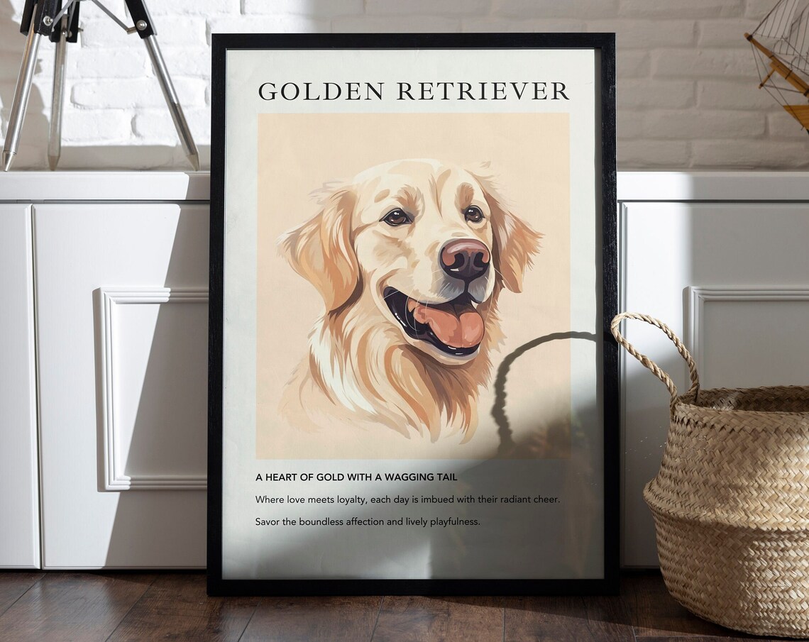 Golden Retriever Dog Art Print, Minimalist Modern