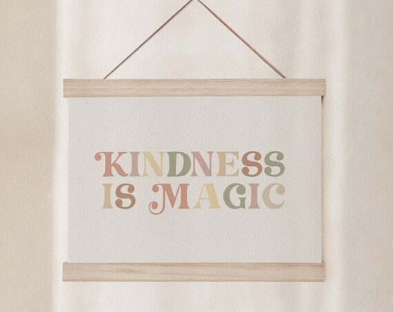 Kindness Is Magic Retro Pastel Rainbow Lettering Quote Poster