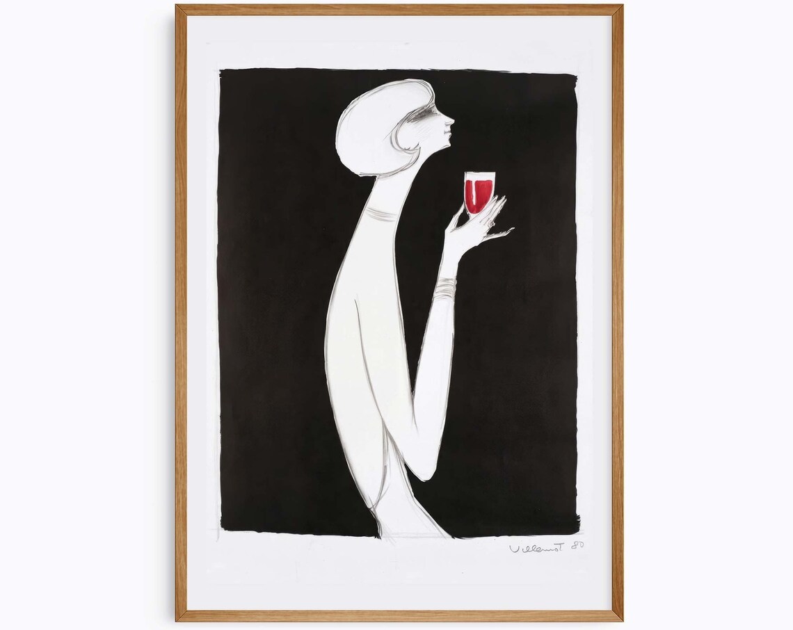 Villemot Elegant Woman Red Cocktail Vintage Fashion Art Poster