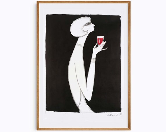 Villemot Elegant Woman Red Cocktail Vintage Fashion Art Poster