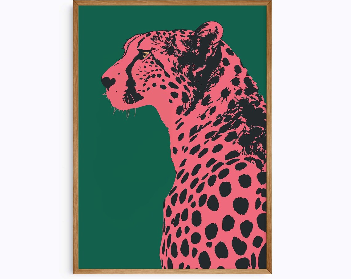 Pink Cheetah Bold Emerald Green Background Pop Art Animal Poster
