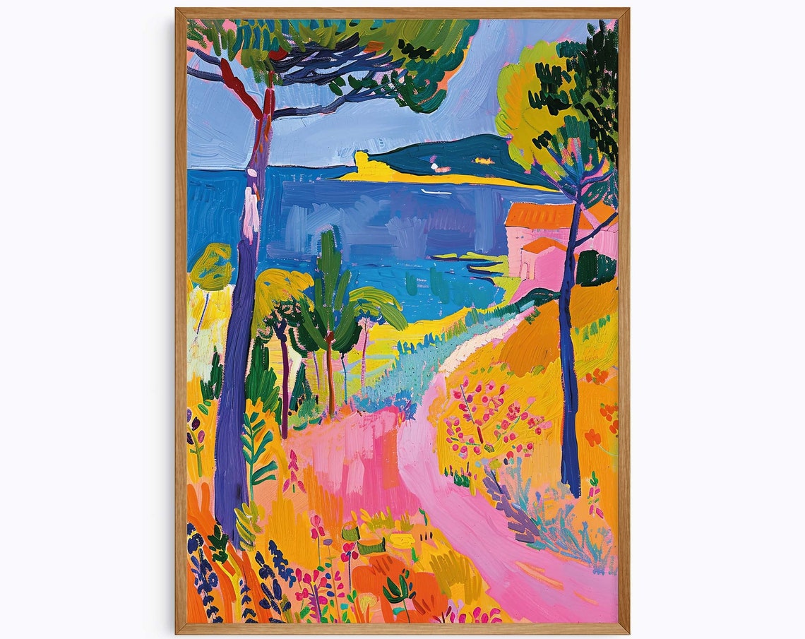 Mediterranean Coast Fauvist Painting Pines Path Seaside Art Poster