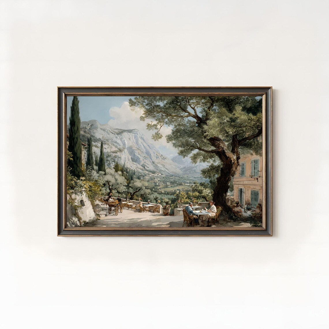 Vintage Italian Cafe Terrace Mountain Village Dining Scene Art Print