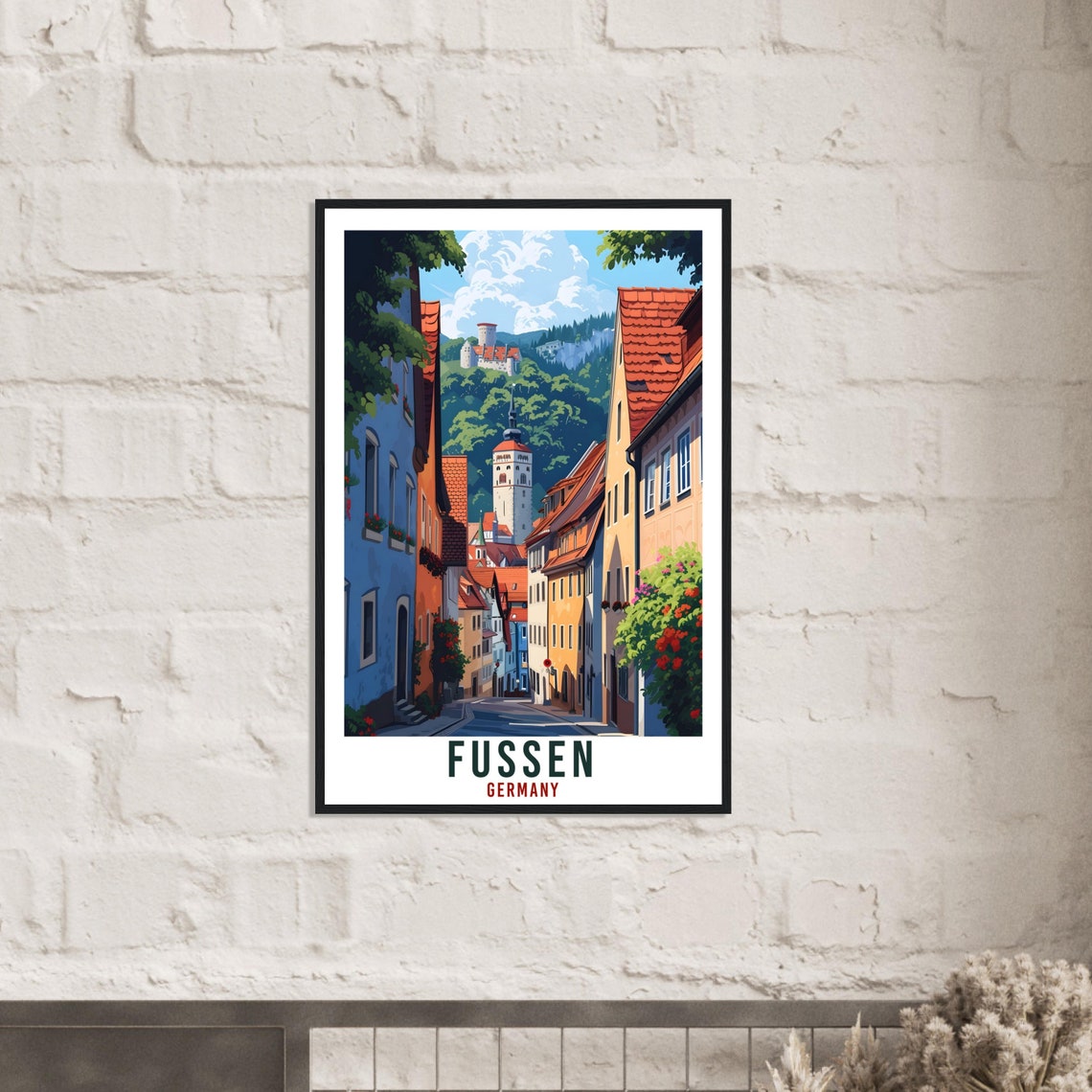Fussen Germany Old Town Travel Poster Castle Hill Street Scene - Image 2
