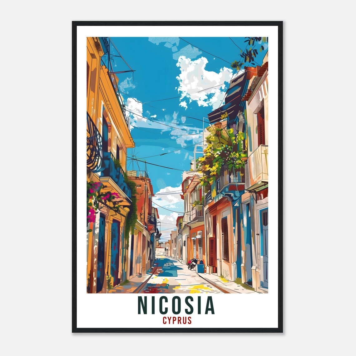 Nicosia Cyprus Old Town Street Balconies Blue Sky Travel Poster - Image 4