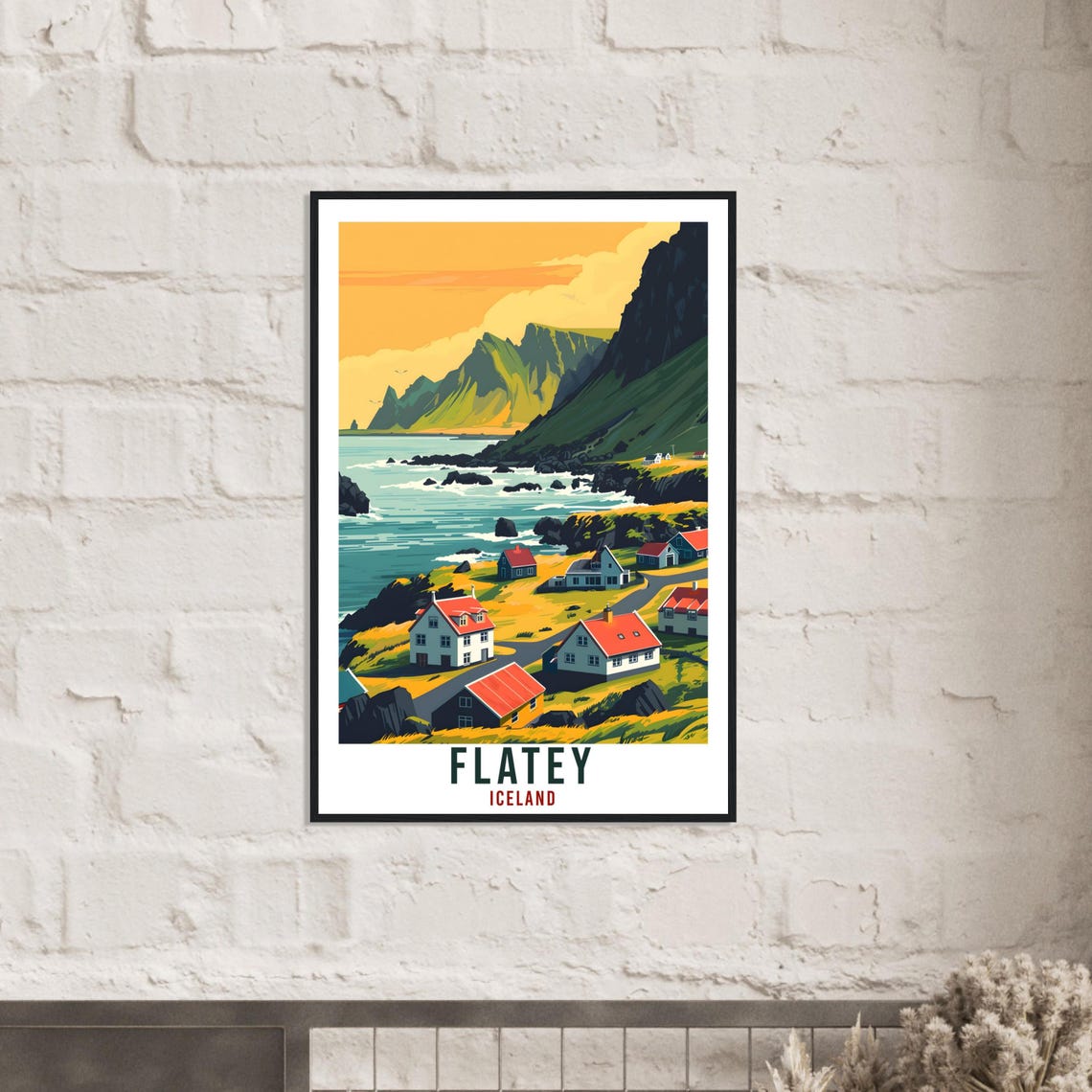 Flatey Iceland Coastal Village Red Roofs Retro Travel Poster - Image 3