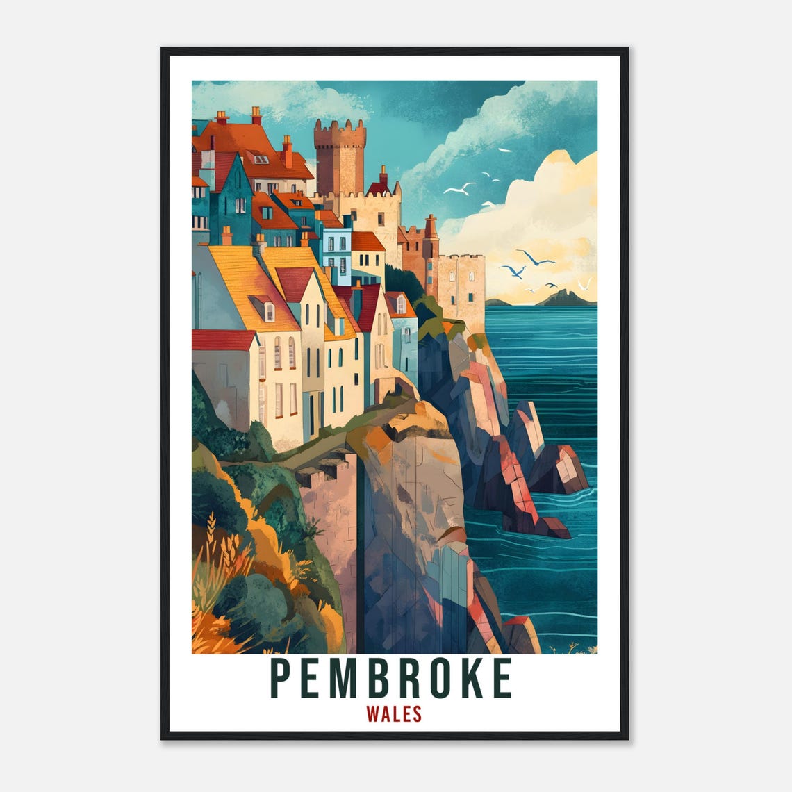 Pembroke Wales Cliffside Castle Town Dramatic Seaside Travel Poster - Image 4