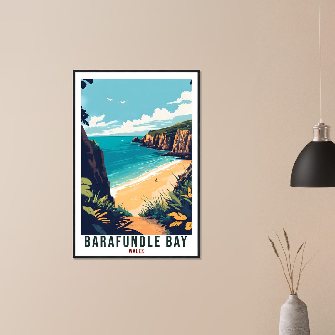 Barafundle Bay Wales Travel Poster Beach Path Cliffs Seaside Artwork - Image 3
