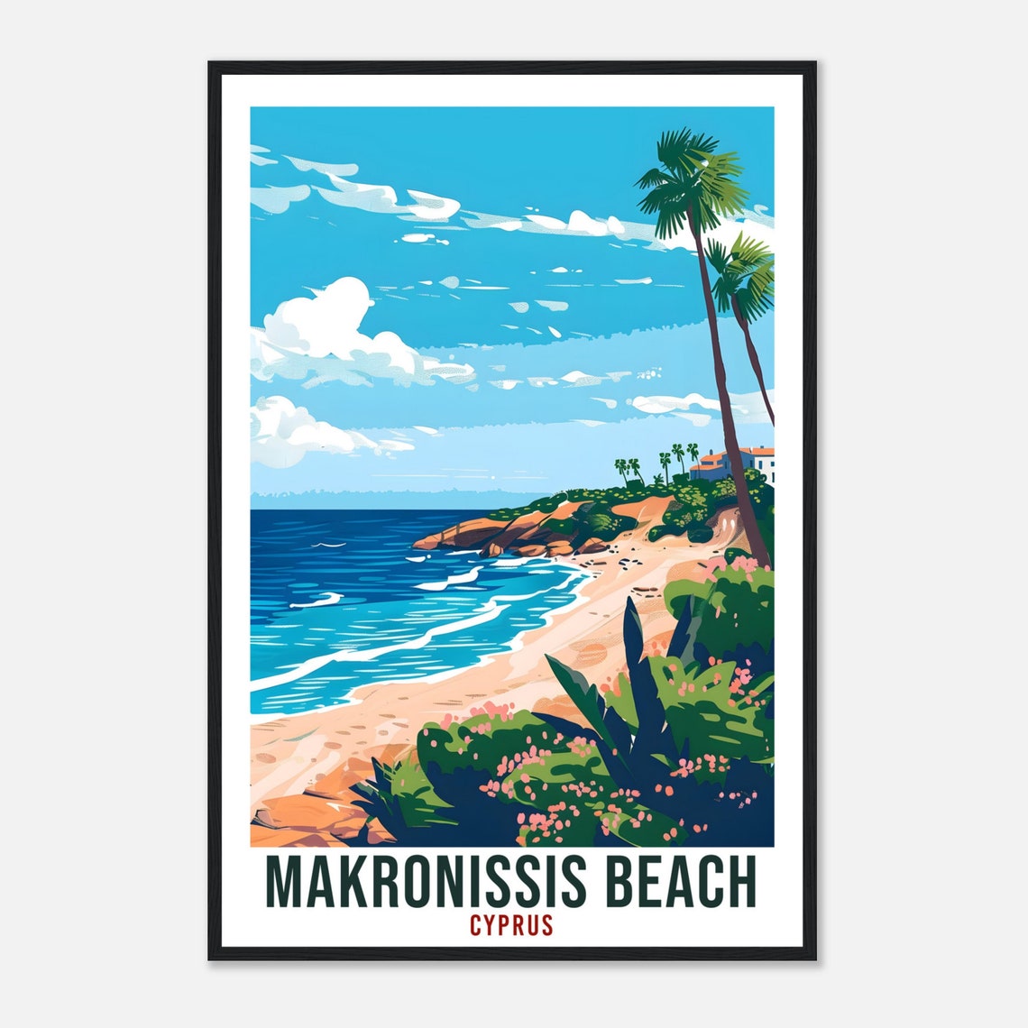 Makronissis Beach Cyprus Palm Fronds Blue Waves Sandy Cove Poster - Image 4