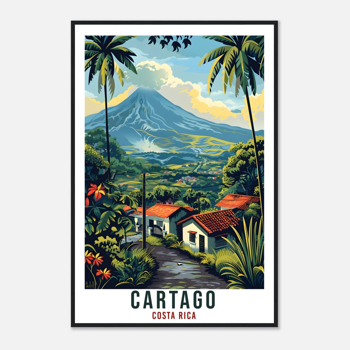 Cartago Costa Rica Volcano Palm Village Tropical Travel Poster - Image 4