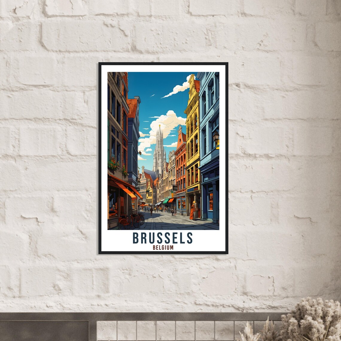 Brussels Belgium Old Town Travel Poster Colorful Street Scene - Image 3