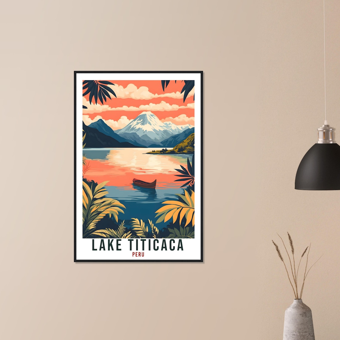 Lake Titicaca Peru Sunset Vintage Travel Illustration Poster - Image 3