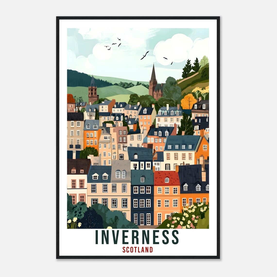 Inverness Scotland Vintage Old Town Hills Travel Sunny Poster - Image 4