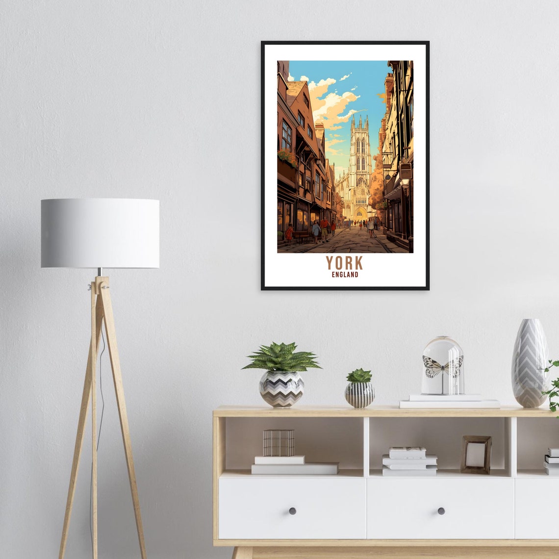 York England Cathedral Old Town Cobblestone Street Art Poster - Image 3