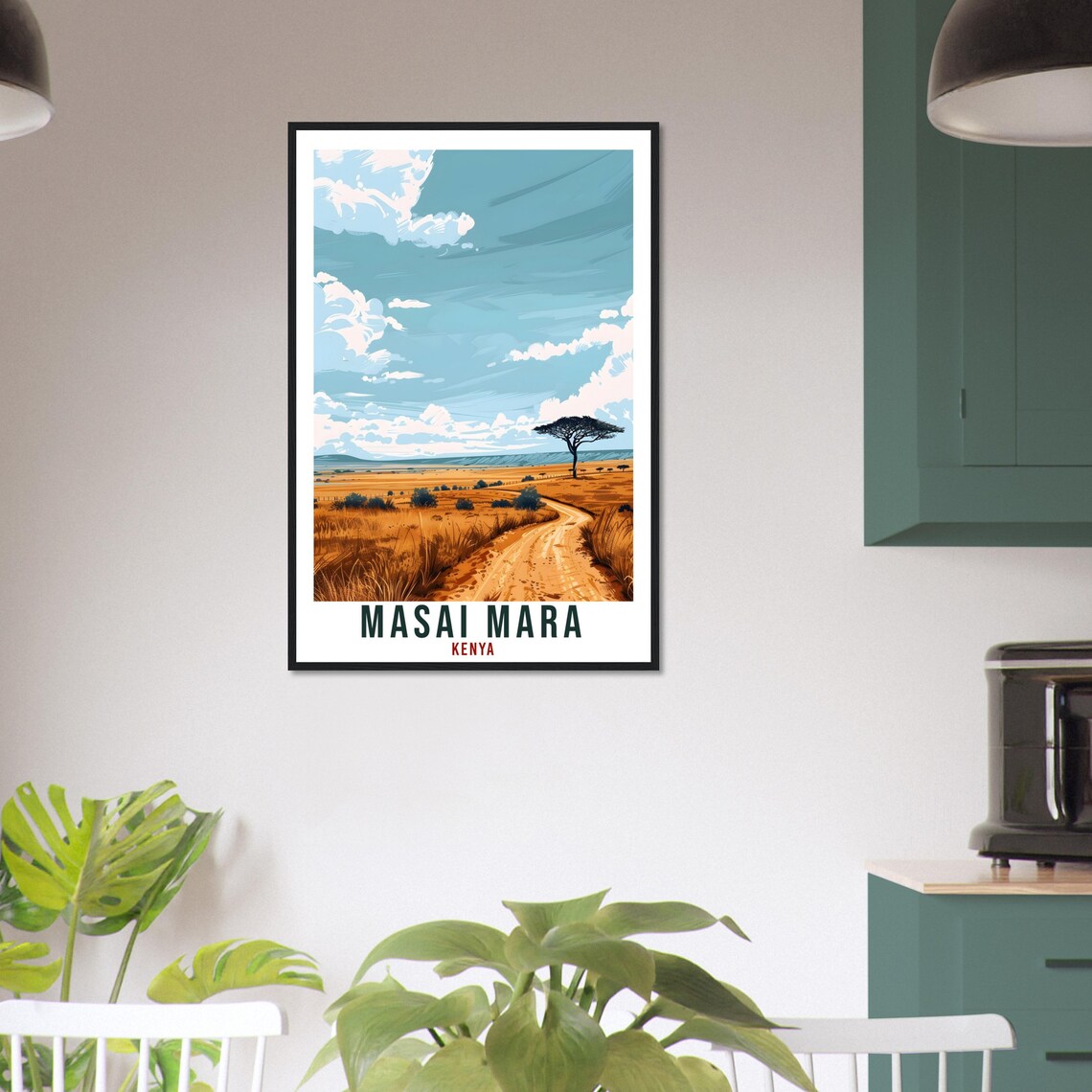 Masai Mara Kenya Golden Savanna Dirt Road Acacia Safari Poster - Image 2
