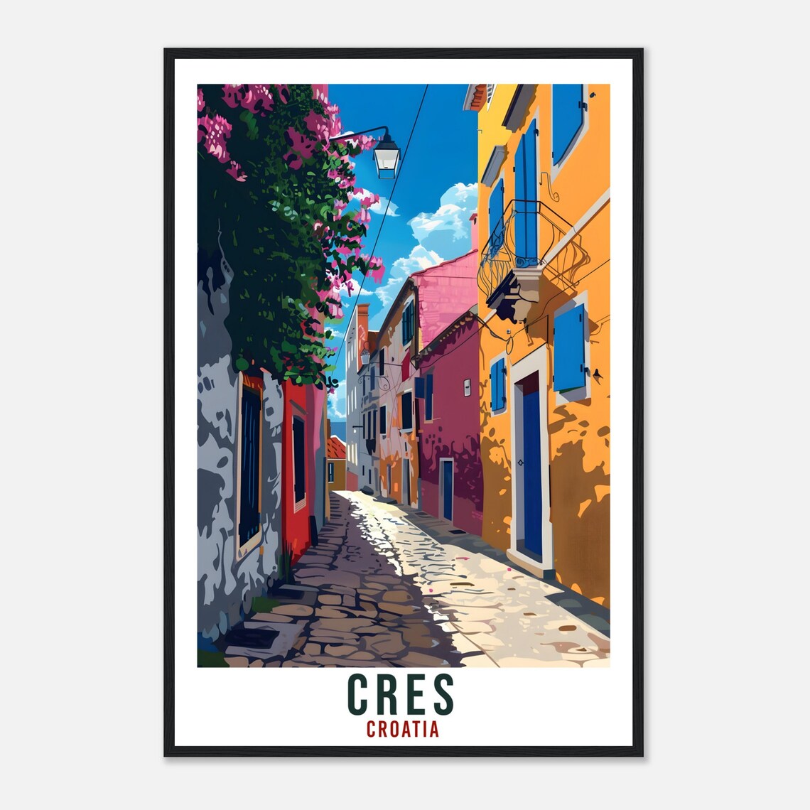Cres Island Croatia Colorful Old Town Street Scene Travel Poster - Image 4