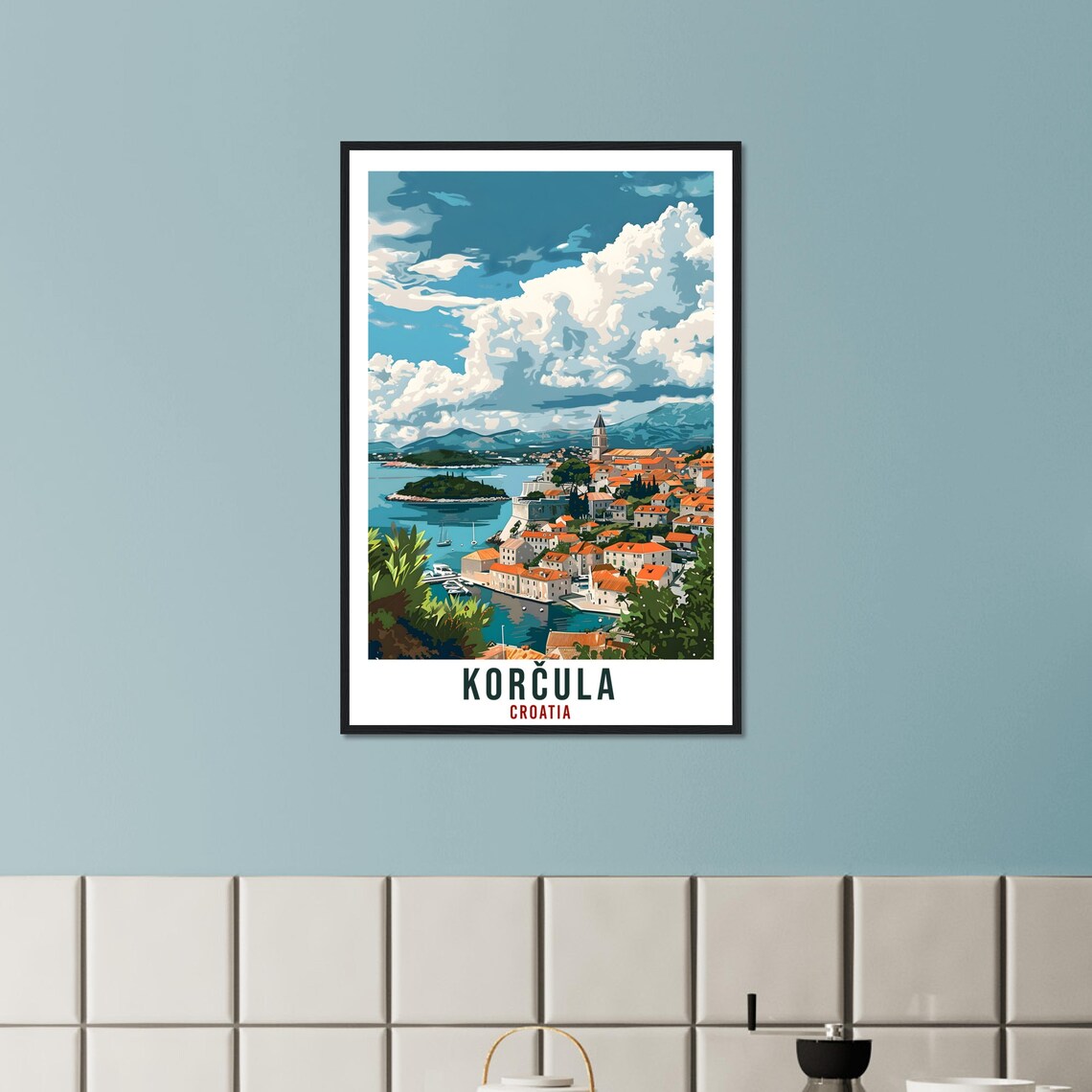 Korcula Croatia Island Bay Old Town Vintage Style Travel Poster - Image 2