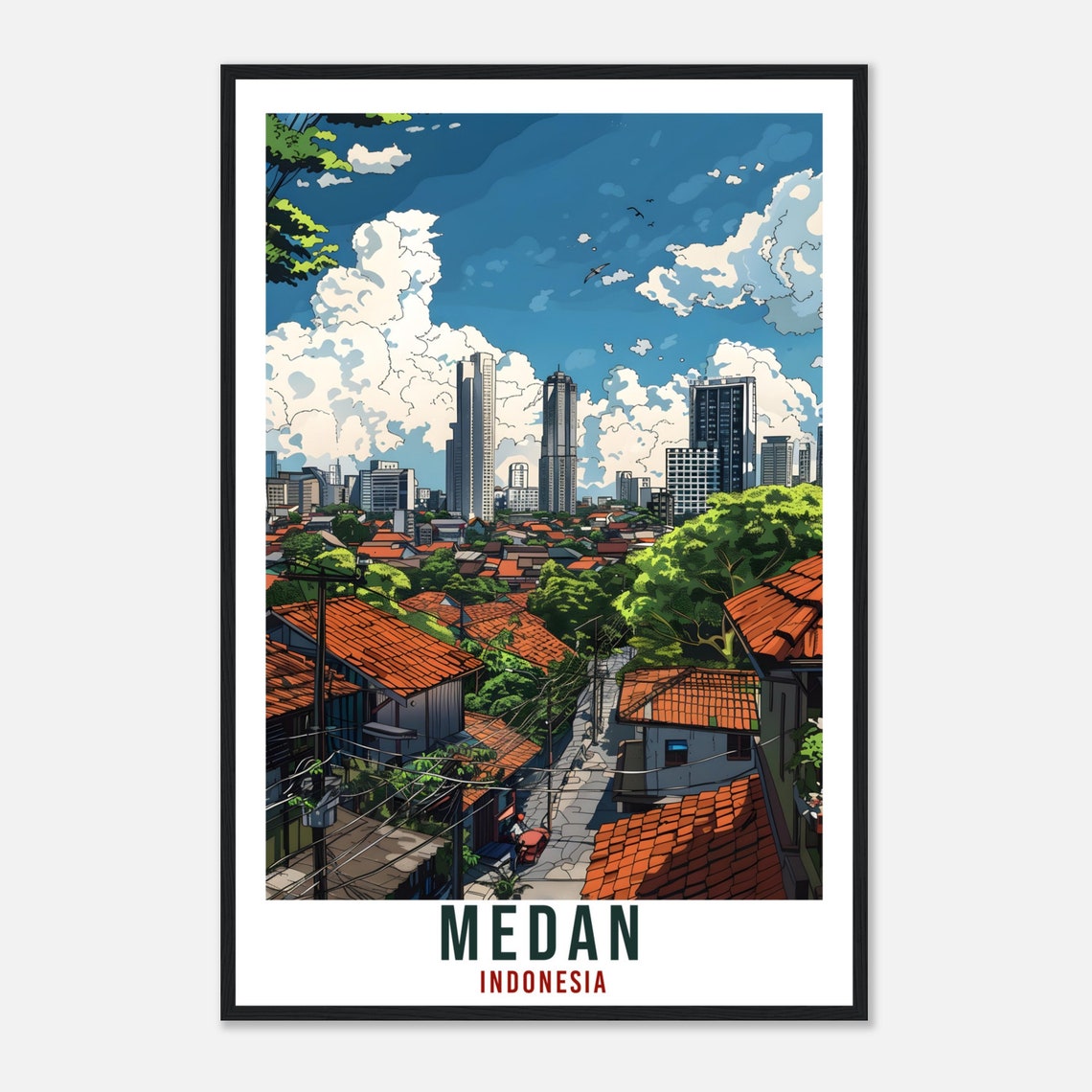 Medan Indonesia City Skyline Over Rooftops Retro Travel Poster - Image 4