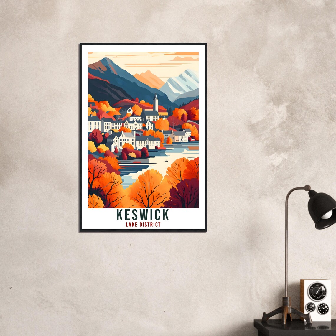Keswick Lake District Autumn Town Mountains Vintage Travel Poster - Image 3