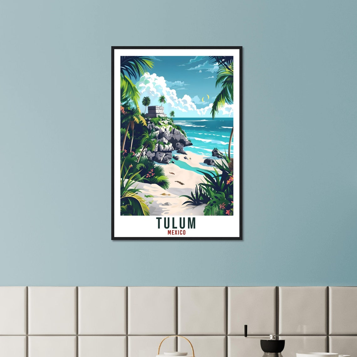 Tulum Mexico Mayan Ruins Cliffside Retro Yucatan Travel Poster - Image 2